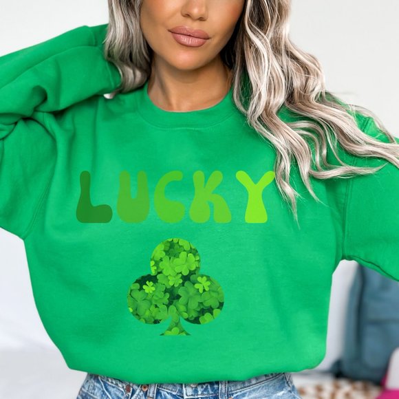 Shamrock Lucky Saint Patric's Day College Sweatshirt Green Sweater Clover - Picture 9 of 11